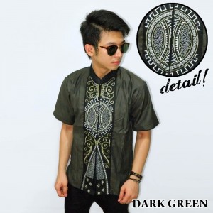 Baju Koko Pendek Bordir Vector Bola Dark Green