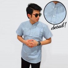 Baju Koko Pendek Fashion Oxford Stripe