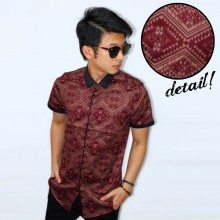 Kemeja Short Batik Collar Suede Maroon
