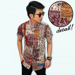 Kemeja Short Batik Perca Classic Maroon