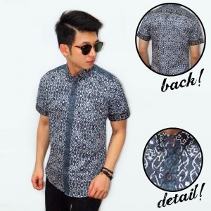 Kemeja Short Batik Songket With List Navy