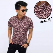 Kemeja Short Batik Zig Zag Maroon
