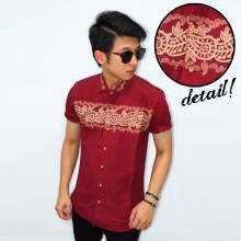 Kemeja Short Ethnic Batik Block Maroon