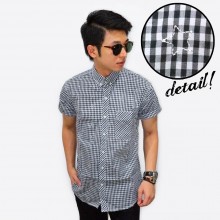 Kemeja Short Gingham Star Embroidery Black
