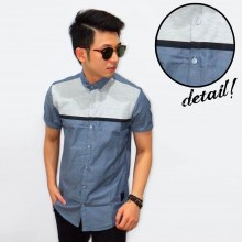 Kemeja Short Two Tone Oxford Blue