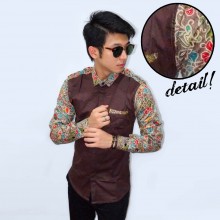 Kemeja Sleeve Batik Colorful Floral Brown