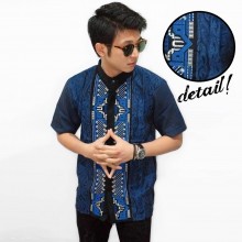 Baju Koko Pendek Bordir Tenun Blue