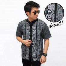 Baju Koko Pendek Bordir Tenun Grey