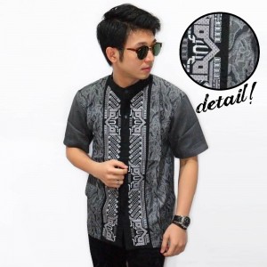 Baju Koko Pendek Bordir Tenun Grey