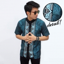 Baju Koko Pendek Bordir Tenun Tosca