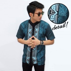 Baju Koko Pendek Bordir Tenun Tosca