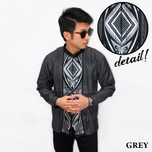 Baju Koko Panjang Bordir Ketupat Vector Grey