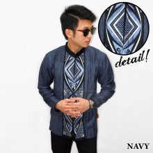 Baju Koko Panjang Bordir Ketupat Vector Navy