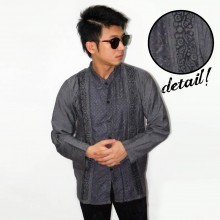Baju Koko Panjang Double Bordir List Grey
