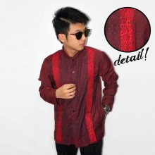 Baju Koko Panjang Double Bordir List Maroon