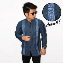 Baju Koko Panjang Double Bordir List Navy