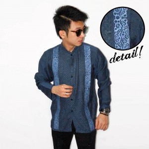 Baju Koko Panjang Double Bordir List Navy