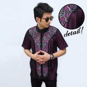 Baju Koko Pendek Bordir Cairo Burgundy