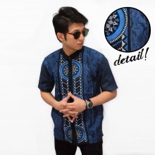 Baju Koko Pendek Bordir Circle Webbing Blue