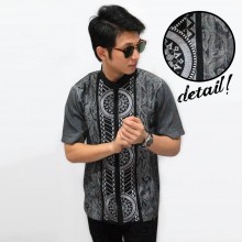 Baju Koko Pendek Bordir Circle Webbing Grey