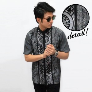 Baju Koko Pendek Bordir Circle Webbing Grey