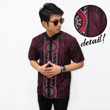 Baju Koko Pendek Bordir Circle Webbing Maroon