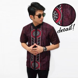 Baju Koko Pendek Bordir Circle Webbing Maroon