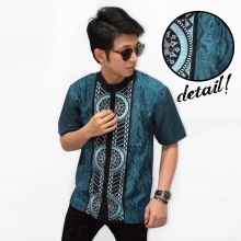 Baju Koko Pendek Bordir Circle Webbing Tosca
