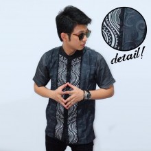 Baju Koko Pendek Bordir Combine Batik Grey