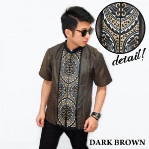 Baju Koko Pendek Bordir Gear Dark Brown