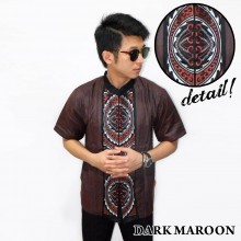 Baju Koko Pendek Bordir Gear Dark Maroon