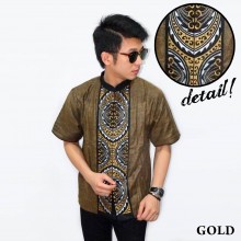 Baju Koko Pendek Bordir Gear Gold