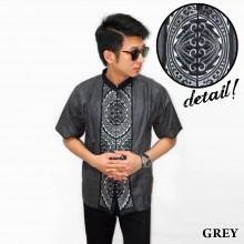 Baju Koko Pendek Bordir Gear Grey