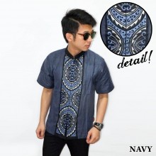 Baju Koko Pendek Bordir Gear Navy