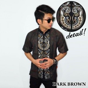 Baju Koko Pendek Bordir Keong Dark Brown