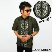 Baju Koko Pendek Bordir Keong Dark Green
