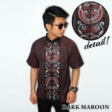 Baju Koko Pendek Bordir Keong Dark Maroon