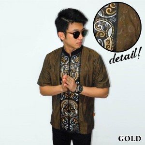 Baju Koko Pendek Bordir Keong Gold