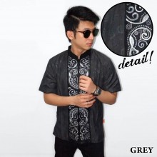 Baju Koko Pendek Bordir Keong Grey