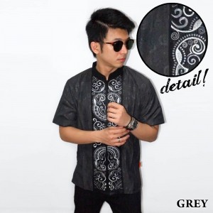 Baju Koko Pendek Bordir Keong Grey