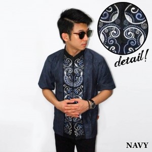 Baju Koko Pendek Bordir Keong Navy
