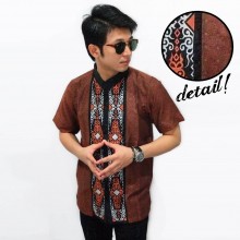 Baju Koko Pendek Bordir Motif Ikat Bata