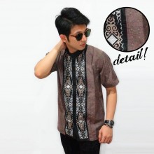 Baju Koko Pendek Bordir Motif Ikat Brown