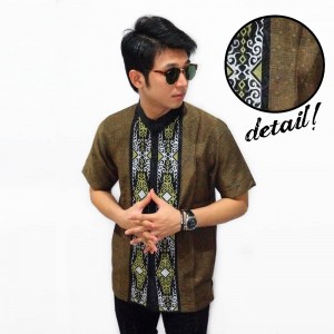 Baju Koko Pendek Bordir Motif Ikat Gold