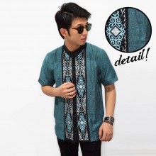 Baju Koko Pendek Bordir Motif Ikat Tosca