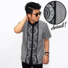 Baju Koko Pendek Bordir Three Circle Grey [LIMITED]