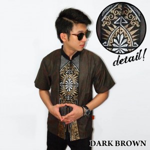 Baju Koko Pendek Bordir Vector Cahaya Dark Brown