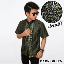 Baju Koko Pendek Bordir Vector Cahaya Dark Green