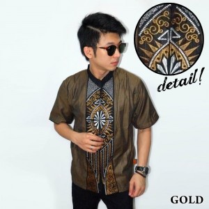 Baju Koko Pendek Bordir Vector Cahaya Gold