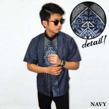 Baju Koko Pendek Bordir Vector Cahaya Navy